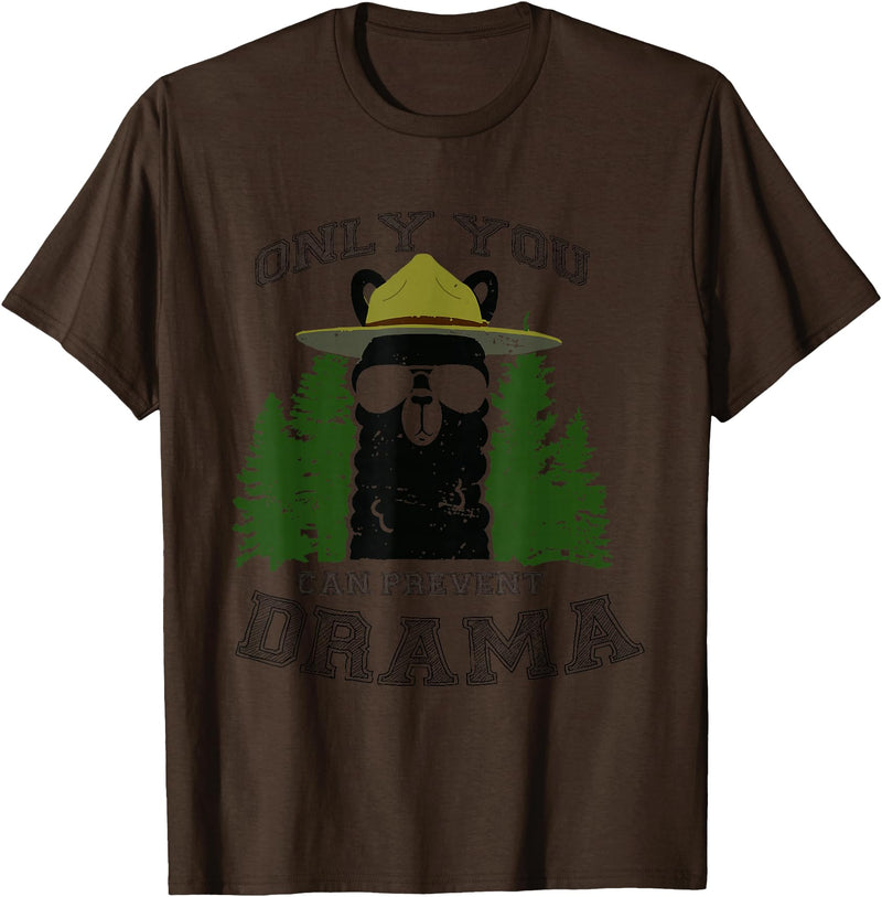 LaLa Designs Only You Can Prevent Drama Llama Forest Camping Smokey T-Shirt - Brown