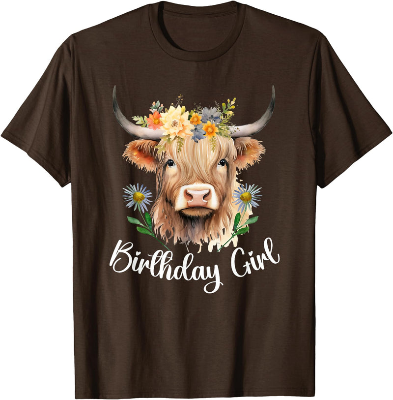 Cow Birthday Designs Matching Family Highland Cows Cow Birthday Girl Mother Girl Mama Woman Family Matching T-Shirt - Brown