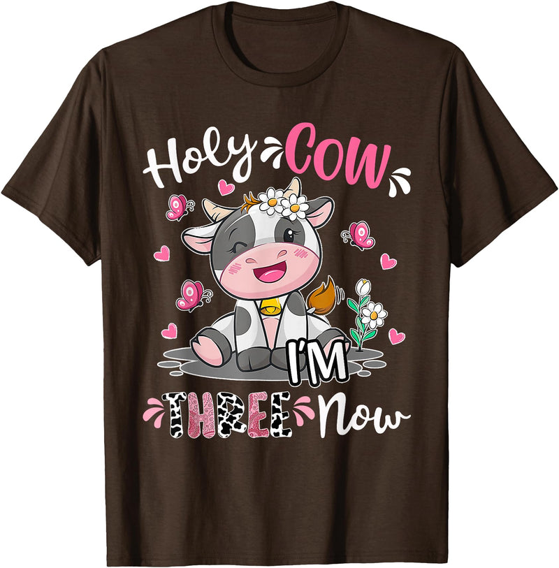 Holy Cow I'm Three 3 3rd Birthday Boy Girl Kids Holy Cow I'm Three 3 Years Old 3rd Birthday Boy Girl T-Shirt - Brown