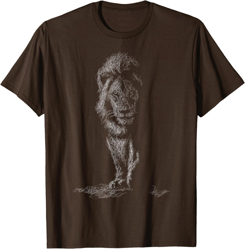 black animals art Lion Scribble Black Art for Lover Lions King of Animals T-Shirt - Brown