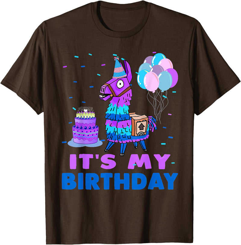 It's My Birthday for Llama Party T-Shirt - Brown