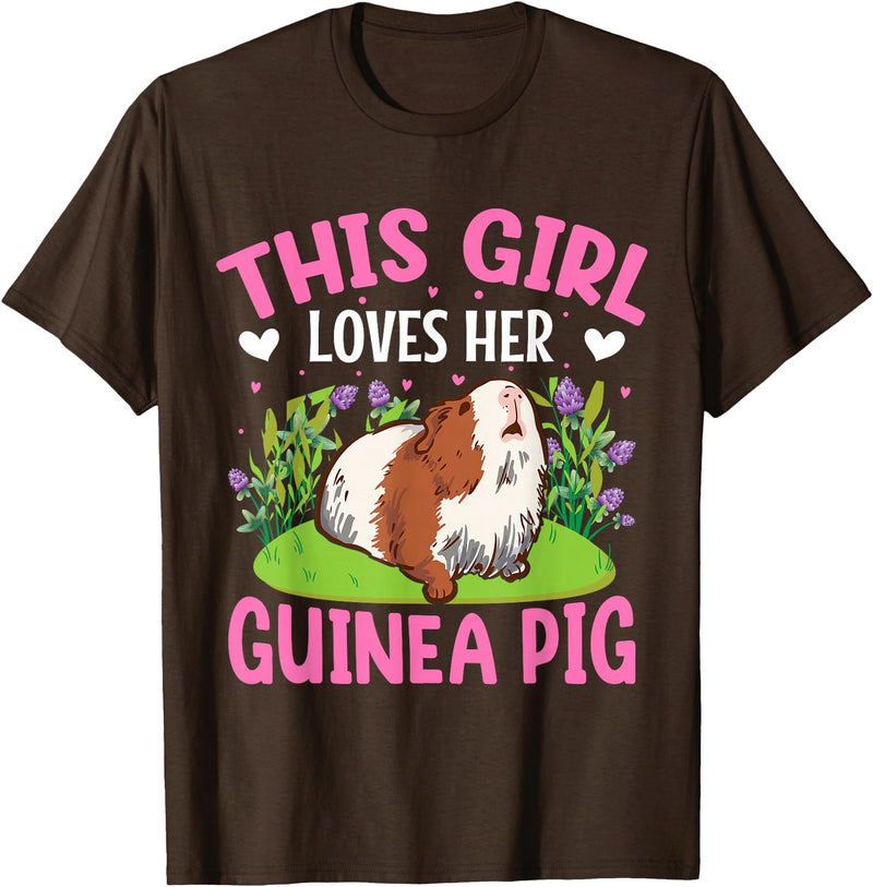 Funny Guinea Pig Gifts For Women Men Kids by DMTRY This Girl Loves Her Guinea Pig T-Shirt - Brown