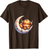 Cute Baby Highland Cow Sleeping on the Moon Heifer Farm T-Shirt - Brown