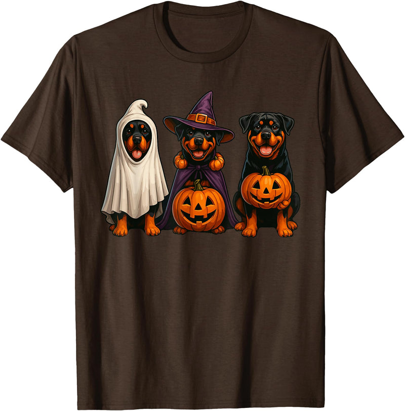 Halloween Shirt With Dogs Dog Ghost Shirt, Cute Halloween Rottweiler Ghost Dog Mom T-Shirt - Brown