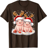 Funny Xmas Pig Lover Christmas Christmas Pig Reindeer Xmas T-Shirt - Brown