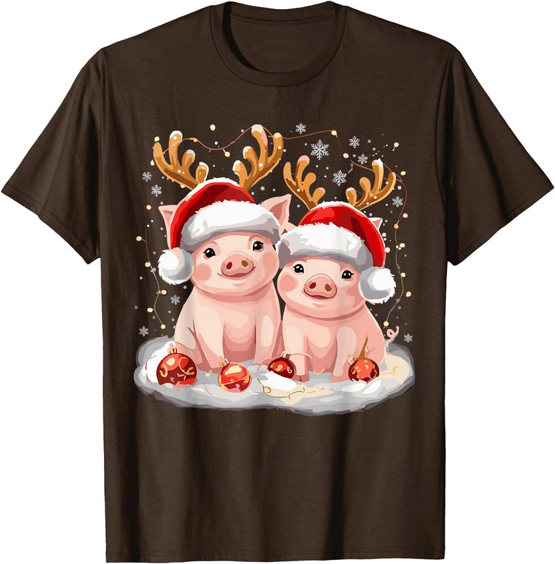 Funny Xmas Pig Lover Christmas Christmas Pig Reindeer Xmas T-Shirt - Brown