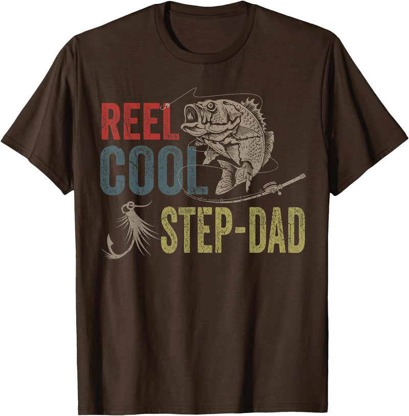 Reel Cool Step-Dad Fishing Fathers Day Tee Fishing Reel Cool Step-Dad Fishing T-Shirt - Brown