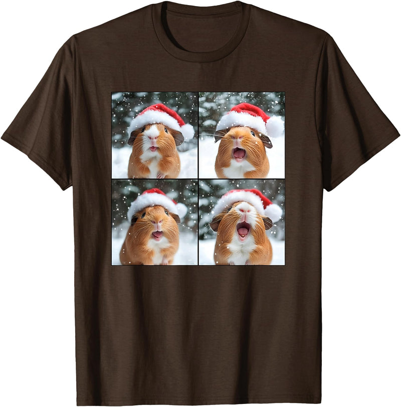 Xmas Guinea Pigs Santa Animal Selfie Men Women Guinea Pig With Santa Hat Christmas Guinea Pig Lover T-Shirt - Brown
