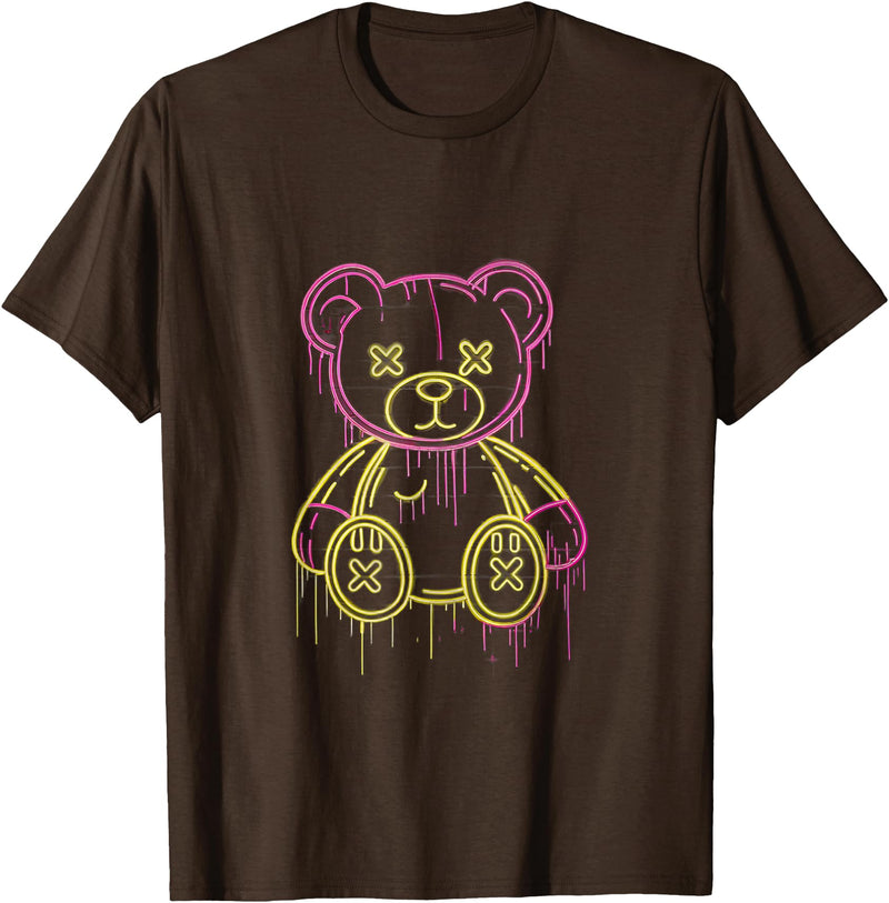 Urban Pop Collective Teddy Bear Graffiti Street Art Bold Urban Pop Illustration T-Shirt - Brown