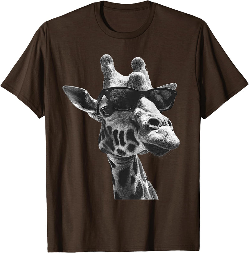 Safari Animal Art Giraffe with Sunglasses Wildlife Safari Giraffe Animal Lover T-Shirt - Brown