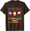 Funny Halloween Thanksgiving Christmas Wine Halloween Thanksgiving Christmas Happy Hallothanksmas T-Shirt - Brown