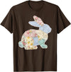 Funny Bunny Patchwork Rabbit Eggs Happy Easter Day Retro T-Shirt in Brown