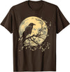 Black Raven Bird Art Outfits Raven Moon Crow Nature T-Shirt - Brown