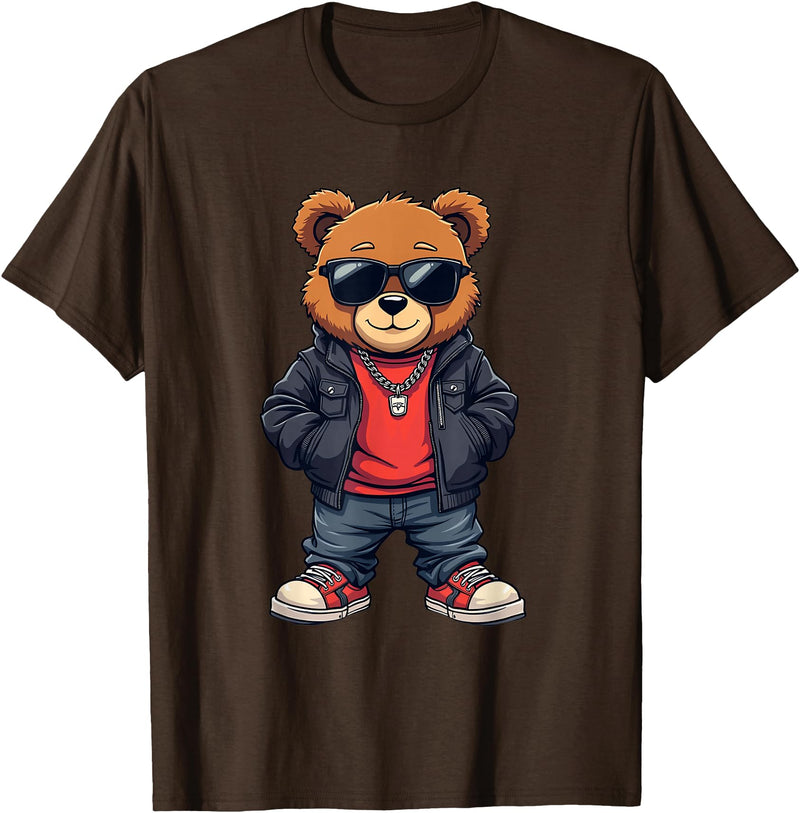 GRAKIMO Cool Teddy Bear Graphic Men Women Boy Girl Kids T-Shirt - Brown