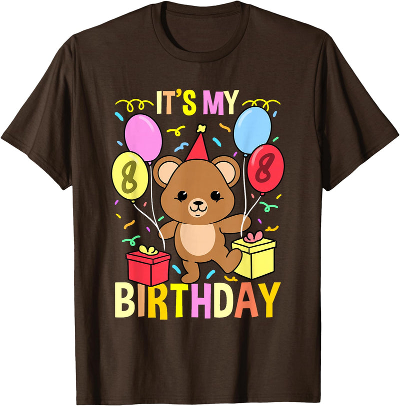 Hiking Lover Design Its My 8th Birthday Teddy Bear T-Shirt - Brown