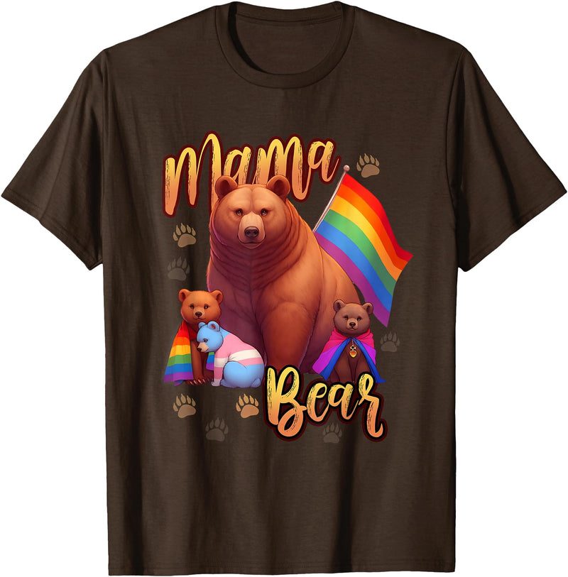 Mom Hugs Proud Mama Mom Bear LGBT Gay Pride LGBTQ Flag T-Shirt - Brown