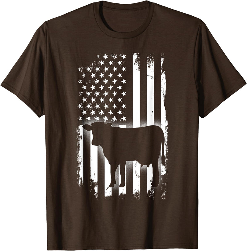Cows USA American Flag Vintage Cow American Flag Farm Animal Patriotic Farmer T-Shirt for Women Kids Men - Brown