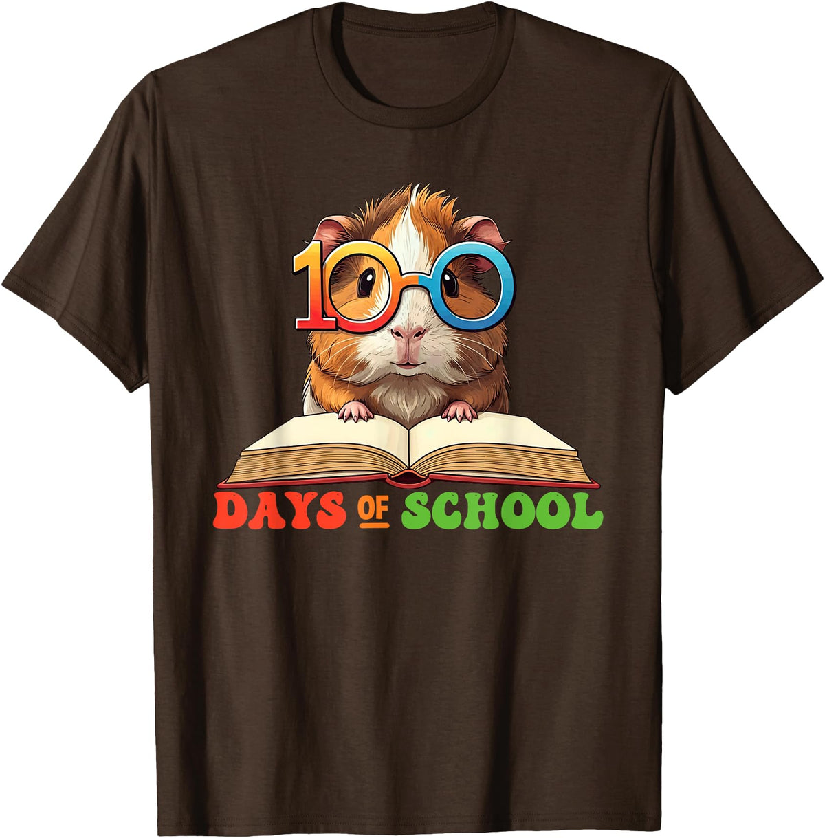 Guinea Pig Lovers 100 Days Of School Costume Kids Funny Guinea Pig 100th Day Of School Teacher Womens Mens T-Shirt - Brown