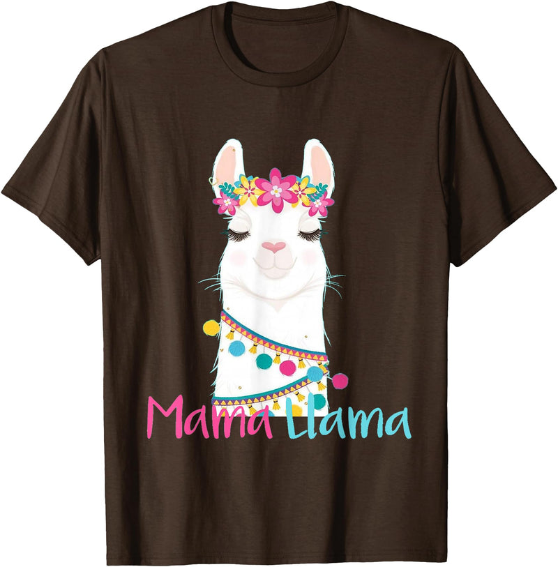 funny Mama Llama tshirt for mother's day Mama Llama Funny Mother's Day Shirt for Women Mom Love Llama T-Shirt - Brown