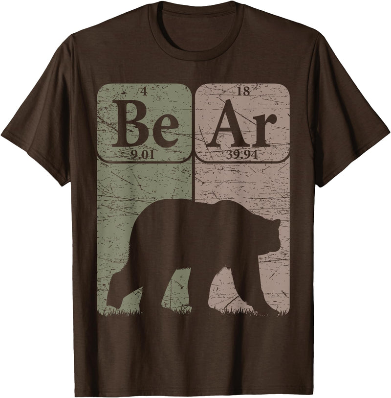 Bear Periodic Chemistry Elements Retro Arctophile Bear Periodic Table Elements Grizzly Bear Vintage Arctophile T-Shirt - Brown