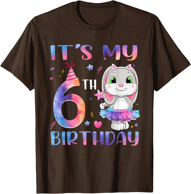 It's My 6th Birthday Bunny Rabbit 6 Years Old Boy Girl T-Shirt in Brown