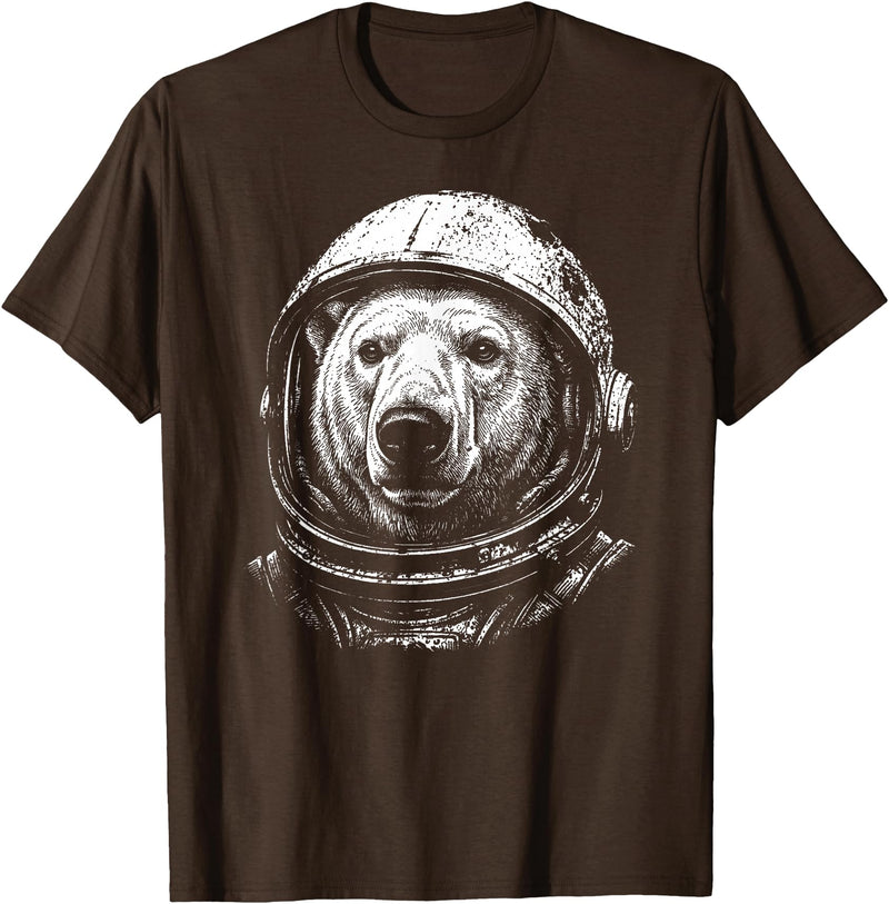 Funny Polar Bear Astronomy Space Retro Astronaut Polar Bear Lovers Space Galaxy T-Shirt - Brown
