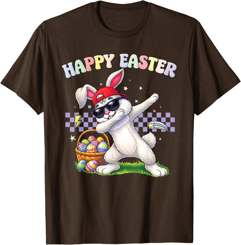 Dabbing Easter Bunny Rabbit Dab Dance Eggs Kids Boys Girls T-Shirt in Brown