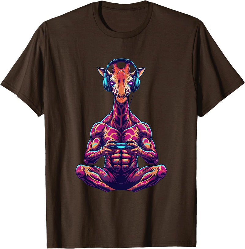 Funny Graphic Gamers tee Giraffe Funny Video Games Giraffe T-Shirt - Brown