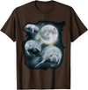 Manatee Howling Moon Manatee Sea Cow Three Manatee Howling At The Moon T-Shirt - Brown