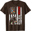 Distressed American Flag Autism Paw Paw Bear Awareness T-Shirt - Brown