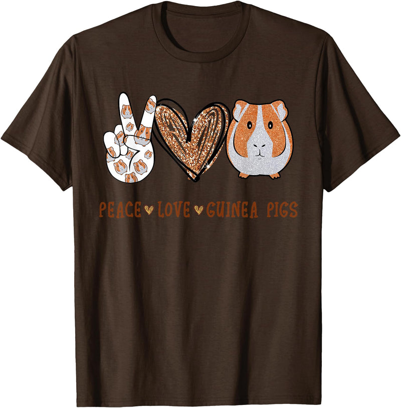 Peace love guinea pigs t -shir t Peace Love Guinea Pigs Gift for Guinea Pigs Lover T-Shirt Small - Brown
