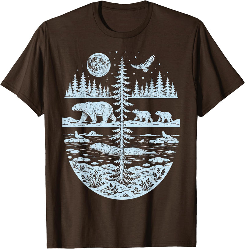 Polar Bear Arctic Tundra Wildlife Nature Lover Polar Bear Arctic Wilderness Nature Scene Wildlife Lover T-Shirt - Brown
