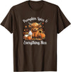 Boho Cowgirl Fall Y'all Gifts T Shirts & Hoodies Womens Pumpkin Spice & Everything Nice Highland Cow Lover T-Shirt - Brown