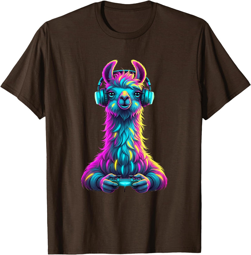 Llama Gamer Lovers Animal Men Women Kids Llama Gaming Animal Video Games Funny Llama T-Shirt - Brown