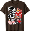 3 Birthday Farm 3 Years Old 3rd Bday Party Supply Farm Barnyard Theme Pig Cow Horse 3rd Birthday 3 Yrs Old T-Shirt - Brown