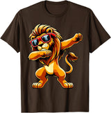 Funny Lion Lover Dabbing Lion Sunglasses T-Shirt - Brown