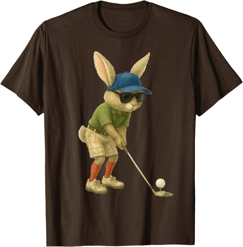 Easter Golf Bunny Rabbit Golfer Golf Player Dad Men Boys T-Shirt in Brown
