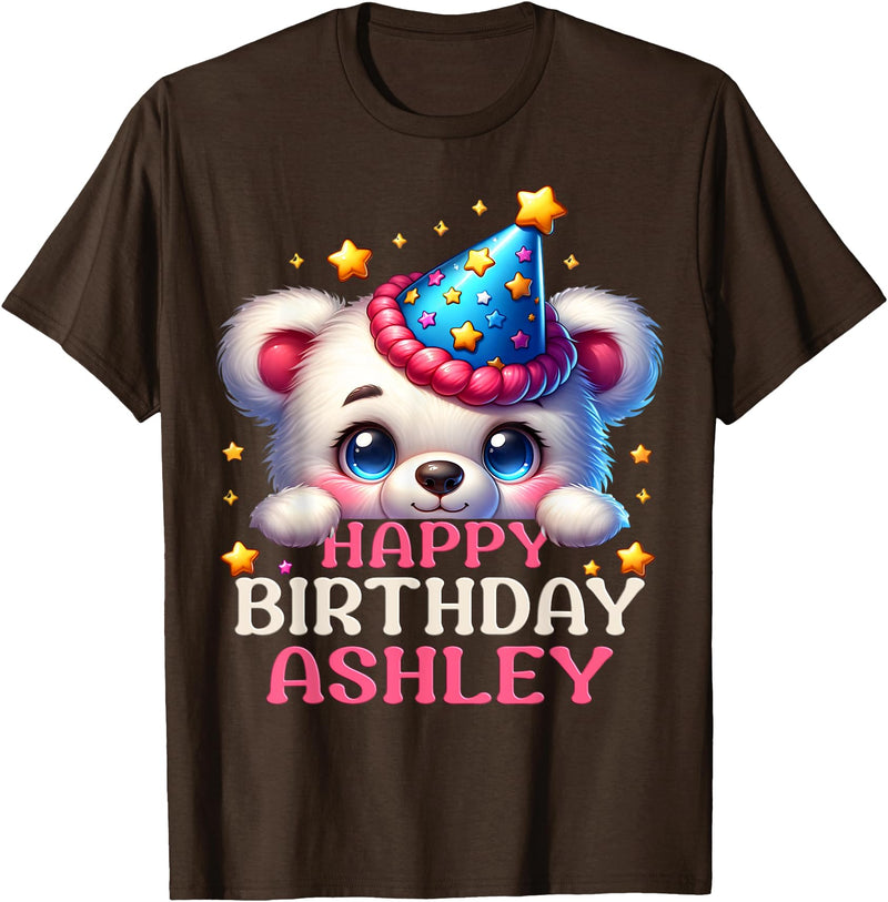 Birthday Teddy Surprise Customized First Name Tee Celebrating Ashley's Birthday Party with a cute Teddy T-Shirt - Brown