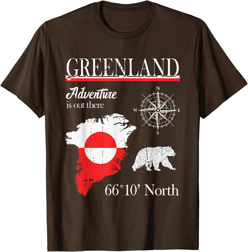 Greenland Nordic Hiking Camper Polar Circle Greenland - Adventure is Out There - Greenland Flag T-Shirt - Brown