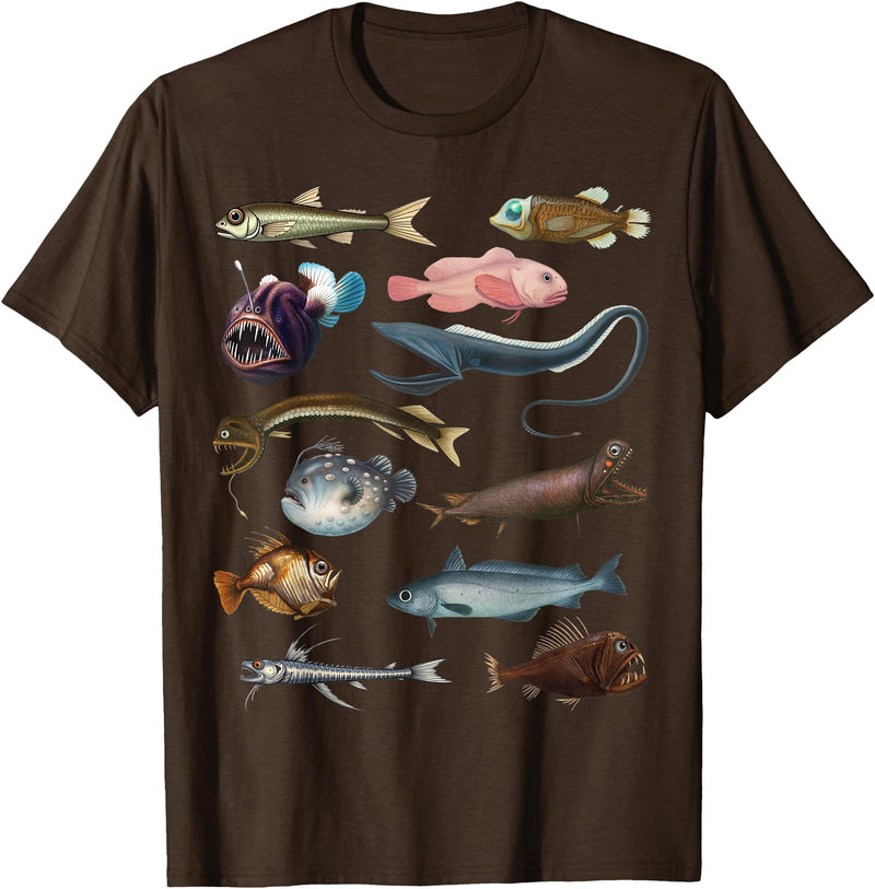 Educational Science Ideas Deep Sea Fish Ocean Biology & Marine Science Educational T-Shirt - Brown
