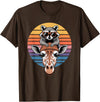 Giraffes Gift For A Giraffe Lover Retro Sunset Giraffe Raccoon Giraffes T-Shirt - Brown
