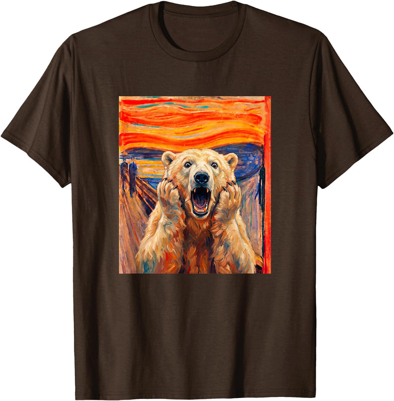 Polar Bears Polar Bear the scream meme The Scream Art Funny Polar Bear Meme T-Shirt - Brown