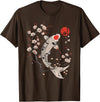 Japanese Koi Fish Vintage Japanese Koi Fish Lotus Flowers Vintage Art Japan T-Shirt - Brown