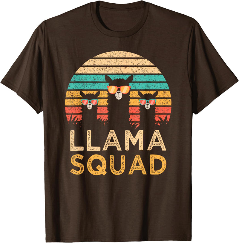 Llama Squad With Glasses Funny Funny Llama Squad Sunglasses Cool Llamas Vintage Gift T-Shirt - Brown
