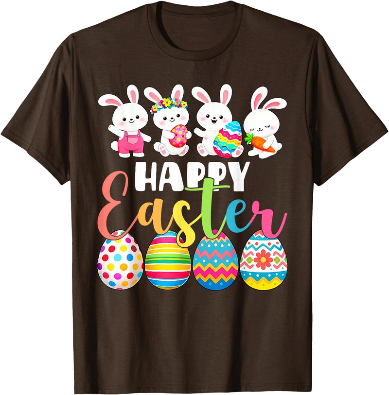Happy Easter 2026 Cute Bunny Rabbit Easter Day Women Girls T-Shirt in Brown