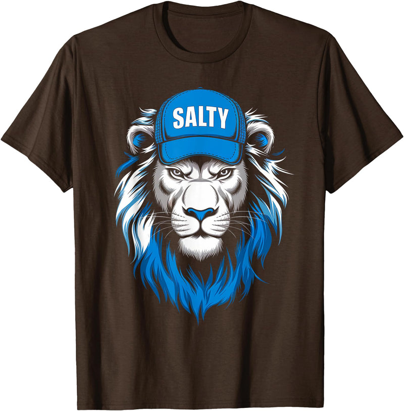 I Liked The Lions Before It Was Cool Tees Blue Lions Salty Wearing Hat Salty Cool Lions Strong Lions T-Shirt - Brown