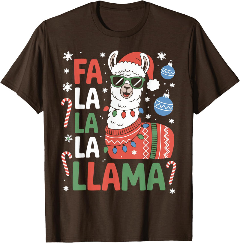 Festive Animal Christmas Funny FA La La La Llama Christmas Holiday Animal Design T-Shirt - Brown