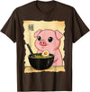 Funny Pig Anime Eating Ramen Pig Ramen Japanese Kawaii Anime Pig T-Shirt - Brown