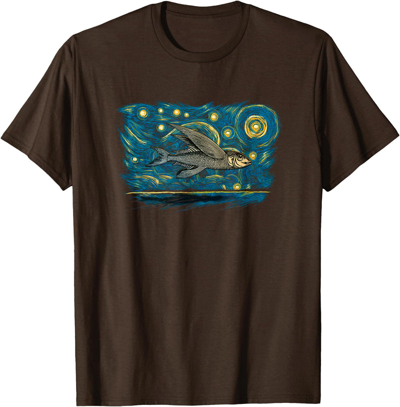 Flying Fish Vintage Night Tees Retro Vintage Style Flying Fish T-Shirt - Brown