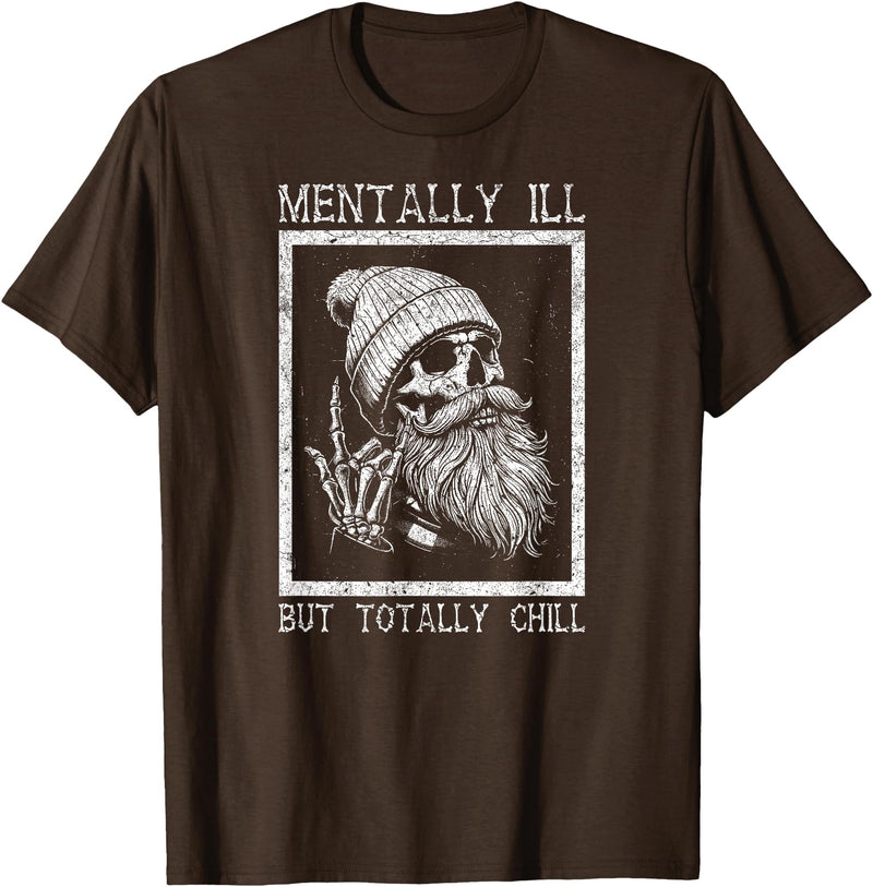 Spooky Vibes & Horror Humor Lovers Design Funny Halloween Creepy Bearded Skull Quote T-Shirt - Brown